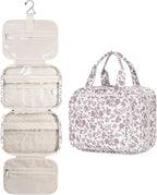 Narwey Hanging Floral Toiletry Bag for Women Travel Makeup Bag Organizer Toiletries Bag for Travel Size Essentials Accessories Cosmetics (Dusty Pink Flower (Medium))