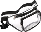 Veckle Clear Fanny Pack Stadium Approved - Adjustable 33-47 Inch Strap, Transparent Belt Bag for Women Men Fits 7.5-inch Smartphone, Waist Bag Clear Bag for Stadium Events, Sport, Concerts, Black