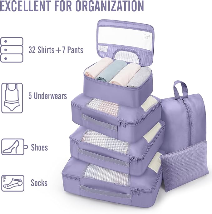 Veken 10 Set Packing Cubes for Travel Essential, Suitcase Organizer Bags in 4 Sizes, Carry-On Luggage Accessories with Large Laundry & Hanging Toiletry Bag, Must-Have for Airplane, Road Trip & Camping
