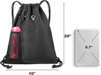 BeeGreen Mix Black Drawstring-Backpack-Gym-Bag, Large Sports Bag For Women W Water Bottle Pocket &Front Zippered Pocket, String Sackpack For Traveling Yoga Beach Outdoor