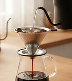 Pour Over Coffee Dripper - 304 Stainless Steel, Paperless & Reusable Dual-Layer Metal Coffee Filter with Base, 600 Mesh Steel Cone, for 1-4 Cups Brew Coffee Maker (Brown)
