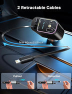 Starlight Retractable Car Charger with Retractable Cables, Starlight in Car Roof 4 in 1 Super Fast USB C Car Phone Charger, 2 USB Ports Starry Sky Adapter, Compatible with iPhone 17 16 15 14