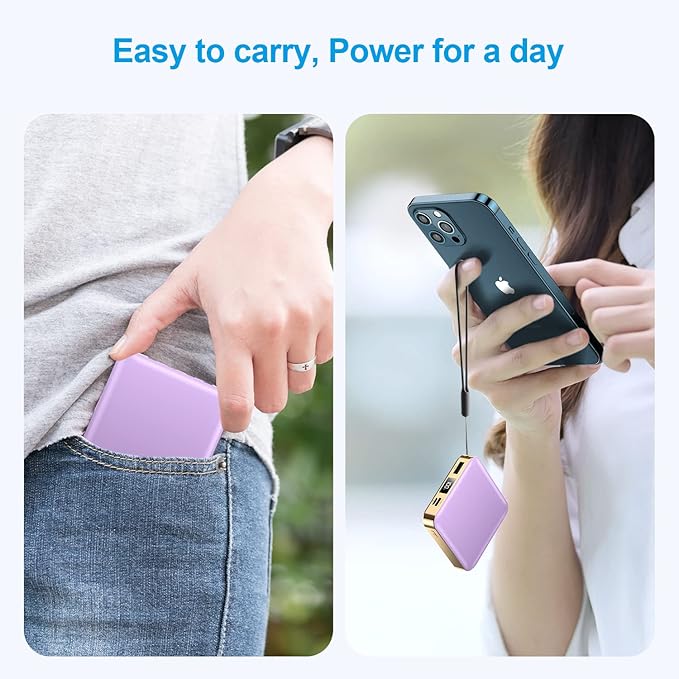 ummz Portable Charger 12000mAh with Built-in Cables,22.5W Fast Charging Power Bank,USB C Input/Output,Smart LED Display,Compact External Battery for iPhone 15,Samsung Galaxy,iPad,Tablets