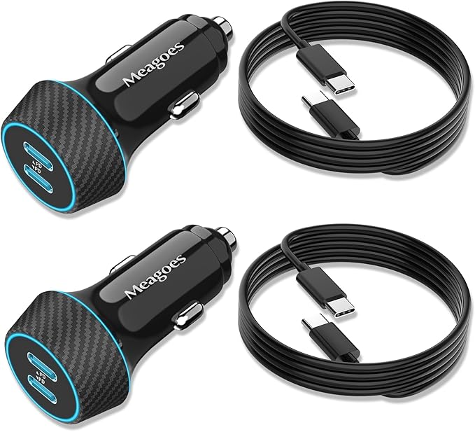 2 Pack 90W USB C Car Charger Super Fast Charging for iPhone 17 Pro Max/Air/16/15/iPad, Samsung S26 Android Phone, Dual 45W PD Port Auto Accessories, 12V Cigarette Lighter Adapter + 10 ft Type C Cord