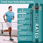 QLUR Water Bottle with Straw, 32oz Motivational Water Bottles with Time Marker to Drink, Tritan BPA Free, 1L Sports Water Bottle with Carry Strap LeakProof for Women Gym Fitness Outdoor (1 Pack)