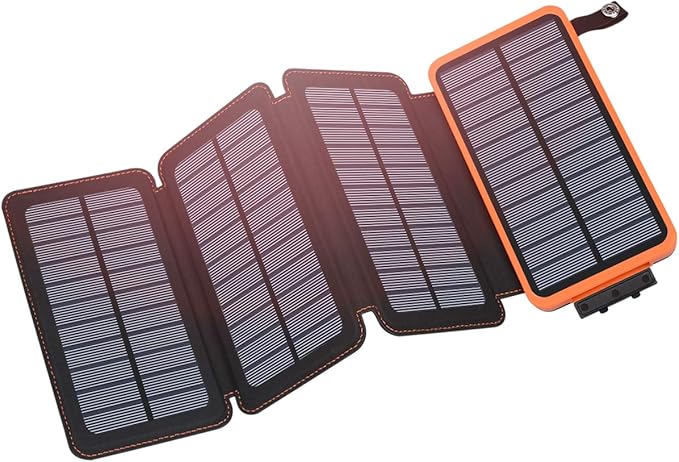 Hiluckey Solar Charger 25000mAh, Outdoor USB C Portable Power Bank with 4 Solar Panels, 3A Fast Charge External Battery Pack with 3 USB Outputs Compatible with Smartphones, Tablets
