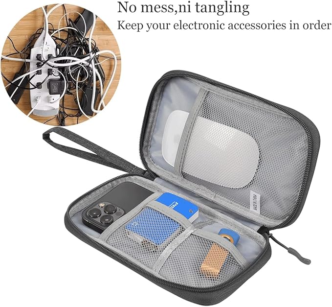 CAAORDKSO Electronic Organizer Travel USB Cable Accessories Case Bag, Waterproof Electronics Accessories Bag Organizer Case for USB, Cable, Cord, Charger, Phone, Power Bank, Earphone (Dark Gray)