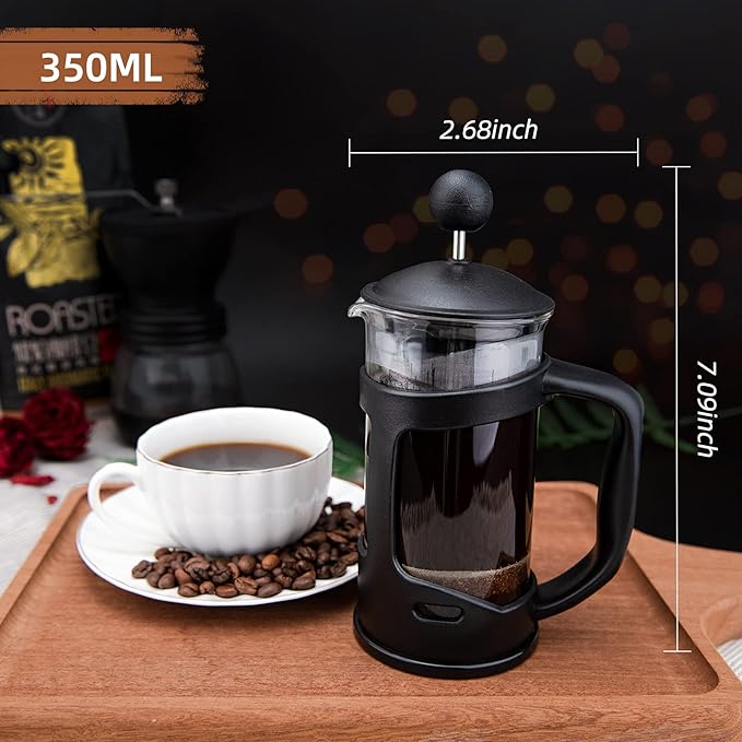 RAINBEAN Mini French Press Coffee Maker, 1 Cup, 12oz, Maximum Flavor Brewer with Stainless Steel Filter, 350ml - Small