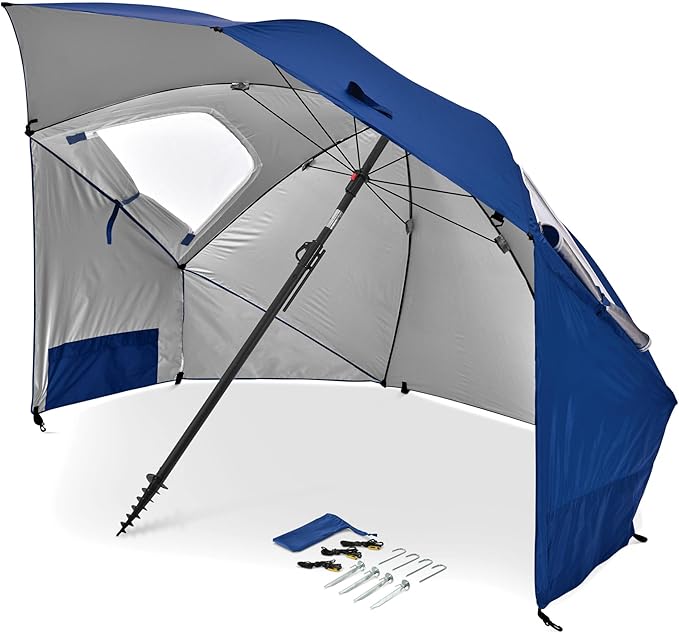 Sport-Brella Premiere UPF 50+ Umbrella Shelter with Patented Side Panels and Tilt Mechanism, Heavy-Duty 1.25 Inch Center Pole, Auger Anchor for Sand and Grass