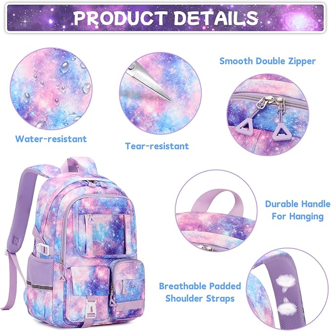 PIG PIG GIRL Backpack for Girls 3pcs Set Kids Backpack with Lunch Box Students Kawaii Book Bag for Elementary Primary Middle School Bags - Ita Backpack - Galaxy