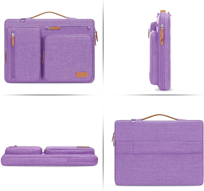 MOSISO 360 Protective Laptop Shoulder Bag,13-13.3 inch Computer Bag Compatible with MacBook Pro 14, HP, Dell, Lenovo, Asus Notebook,Side Open Messenger Bag with 4 Zipper Pockets&Handle, Lilac