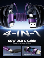 USB C to Lightning Cable, 60W 4 in 1 Fast Charging Cable Apple MFi Certified USB A to Lightning Cord Nylon 6ft USB C to USB C Charger Cord for iPhone 17 16 15 14 Pro/iPad/Samsung S25/MacBook/Switch 2