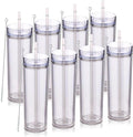 Volhoply 20oz Tumbler with Lid and Straw 8 Pack,Double Wall Plastic Skinny Tumblers Bulk,Reusable Travel Cute Coffee Mug,BPA Free Matte Acrylic Water Cups With Straw for Party,DIY Gifts(Clear,8 Set)