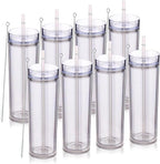 Volhoply 20oz Tumbler with Lid and Straw 8 Pack,Double Wall Plastic Skinny Tumblers Bulk,Reusable Travel Cute Coffee Mug,BPA Free Matte Acrylic Water Cups With Straw for Party,DIY Gifts(Clear,8 Set)