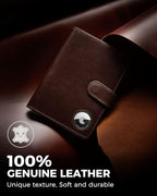 LORZOR Passport Holder for Travel: Full Grain Leather Passport Cover with Airtag Holder Magnetic Buckle for Men - RFID Blocking Bifold Wallet for Air Ticket Card Cash Coin (Brown)