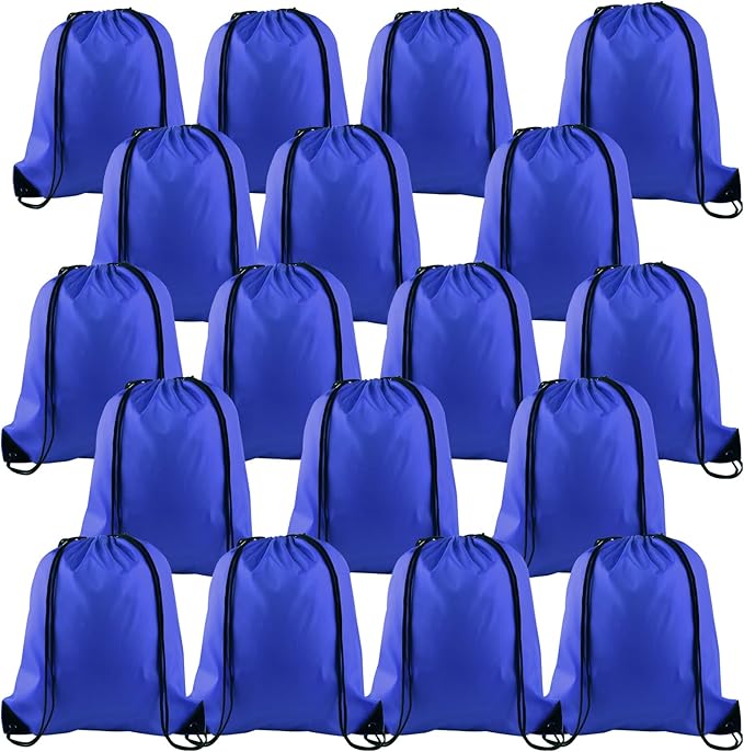 KUUQA 20Pcs Drawstring Backpack Bag Bulk Blue Drawstring Bags String Backpack Sport Gym Sack Bags Foldable Storage Bag for Women Men Shopping Gym Travel Sports