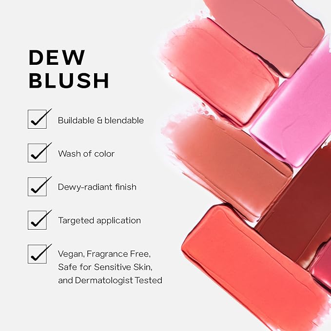 Saie Dew Liquid Blush for Cheeks - Hydrating Cream Blush Stick with a Blendable + Buildable Formula - Skincare Infused Dewy Cheek Tint for a Natural Flush - Glowy Makeup Essential - Lady (.40 oz)