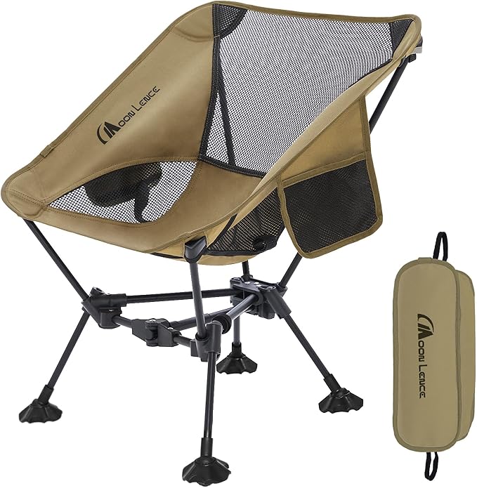 MOON LENCE Portable Camping Chair，Lightweight Backpacking Hiking Chairs,Compact,Foldable,with Anti-Sinking Large Feet for Beach,330 lbs Capacity (Khaki, Standard)