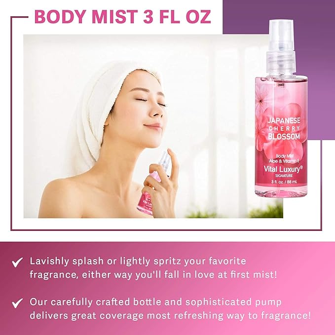 Bath and Body Care Travel Set - Home Spa Set with Body Lotion, Shower Gel and Fragrance Mist, Personal Body Care Travel Set for Birthday Christmas New Year Gifts(Japanese Cherry Blossom)