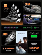 LISEN USB C to USB C Cable, 5-Pack [3.3/3.3/6.6/6.6/10FT] for iPhone 17 Charger Cord, 60W C to C Cable Fast Charging for iPad, iPhone 16 15 Pro Max, Galaxy S25/S24 USBC to USBC Cable Gifts for Men