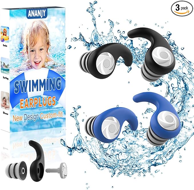 Waterproof Swimming Ear Plugs for Kids - 2 Pairs of Reusable Soft Silicone Swim Earplugs,Ear Protection for Children (4-12 Years Old) - Ideal for Surfing, Diving, Pool, Showering, and Water Sports
