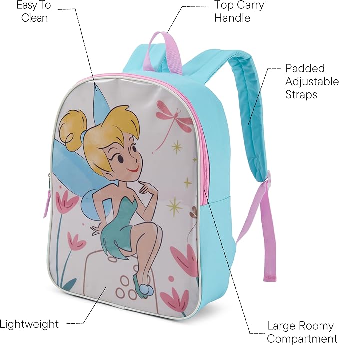 Disney Tinkerbelle Backpack for Kids - Cute & Durable Kids Backpack for Girls with Padded Straps & Zip Compartment - Ideal Toddler Bookbag for School & Travel - 15”
