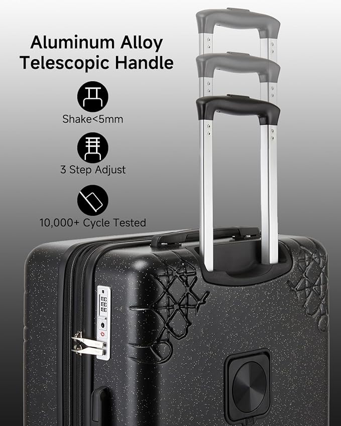Somago Expandable Carry On luggage with Shock-Absorbing Braking Spinner Wheels Moon Star Design Hard Shell Suitcase with Cupholder TSA Lock (Black,Expandable 20 Inch)