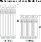 Silicone Cable Ties Cord Organizer for Cable Management, 16PCS 4.2" and 7.1" Reusable Cable Organizer Electronic Accessories for Home, Office, Kitchen, School, Travel (White)