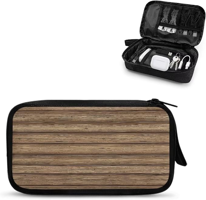 Wood Grain Electronic Accessories Carry Case Large Electronics Organizer Travel Case Portable Cord Organizer Travel for Cable Charger Phone Earphone