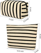 SOIDRAM 2 Pieces Makeup Bag Large Stripe Cosmetic Bag Capacity Canvas Mix Travel Toiletry Bag Organizer Cute Makeup Brushes Aesthetic Accessories Storage Bag for Women, Stripe Mix White