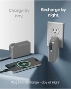 myCharge RetractaCharger 10000mAh Portable Charger Power Bank with 28-Inch Retractable USB-C Cable | Built-in Wall Plug | 30W PD Fast Charging | USB-C & A Ports | Digital Display | Grey