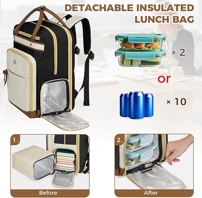 MATEIN Work Backpack with Lunch Compartment Detachable, 15.6 Inch Laptop Backpack with Organized Pocket, College Computer Backpacks Meal Prep Bag Gift for Teachers Nurse Adult Commute Office