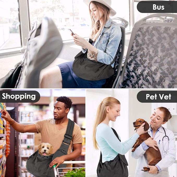 Lukovee Dog Sling Carrier, Hard Bottom Support & Adjustable Soft Padded Shoudler Strap Dog Slings for Small Dogs, Dog Purse with Drawstring Mesh Opening & Zipper Pockets for Puppy Cat Pet (Grey)