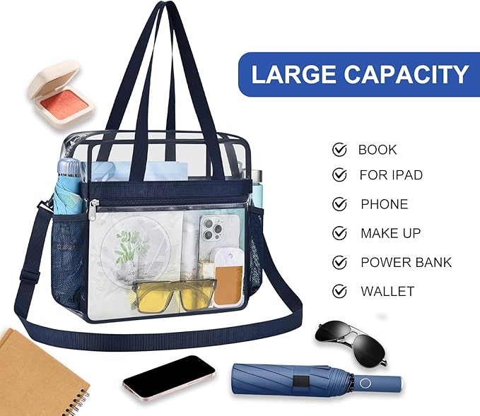 USPECLARE Clear Bag for Stadium Events,Transparent Bag for Work Sports Games Concerts Travel Gym