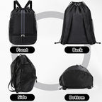 Pimoys Drawstring Backpack Gym Bag, Waterproof String Backpack with Side Mesh Pockets, Beach Bag for Basketball, Soccer, Swim, Wrestling Bag for Women Men