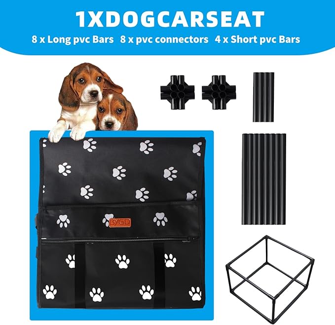 BYGD Pet Dog Booster Seat, with 12 PVC Upgraded Support Tubes and Clip-On Safety Leash, Breathable and Foldable Pet Car Basket, Stable Suitable for Small and Medium Pets