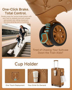 Somago Expandable Carry On luggage with Shock-Absorbing Braking Spinner Wheels Moon Star Design Hard Shell Suitcase with Cupholder TSA Lock (Toffee Brown,Expandable 20 Inch)