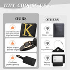 Personalized Initial Luggage Tags for Suitcase TSA Approved, Black Leather Cute Luggage Tag with Privacy Cover Name Card, Embroidered Custom Luggage Tags Travel Backpack Tags Gifts for Women Kids(K)