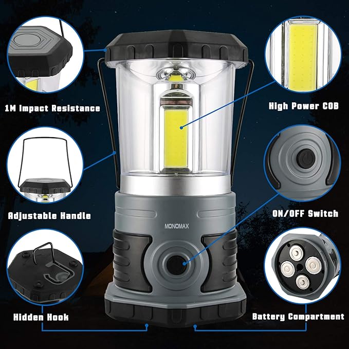 innofox LED Camping Lantern, 1500 LM Lanterns for Power Outages with 4 D Batteries Included, Battery Powered Lantern Flashlight with 4 Light Modes, Weatherproof Tent Light for Storms and Hurricanes