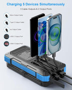 2 Pack, Solar Charger with Built-in Cables 49800mAh +Solar Power Bank 49800mAh for iPhone Android Samsung