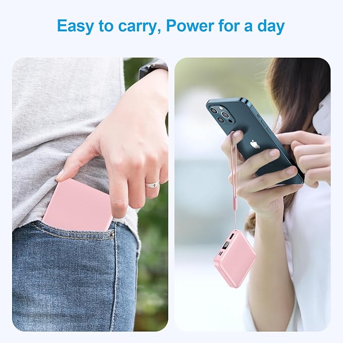 ummz Portable Charger with Built-in Cable,12000mAh 22.5W Fast Charging Small Power Bank,USB C Input/Output with Smart LED Display,External Battery Pack for iPhone,Tablet,Samsung
