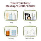 PACKISM TSA Approved Toiletry Bag - Clear Makeup Bag 3 Pack Medium, Quart Size Bag for 3-1-1 Liquids with Metal Smooth Zipper, Travel Makeup Bag for Women, Airport Airline Compliant Bag, Sage Green
