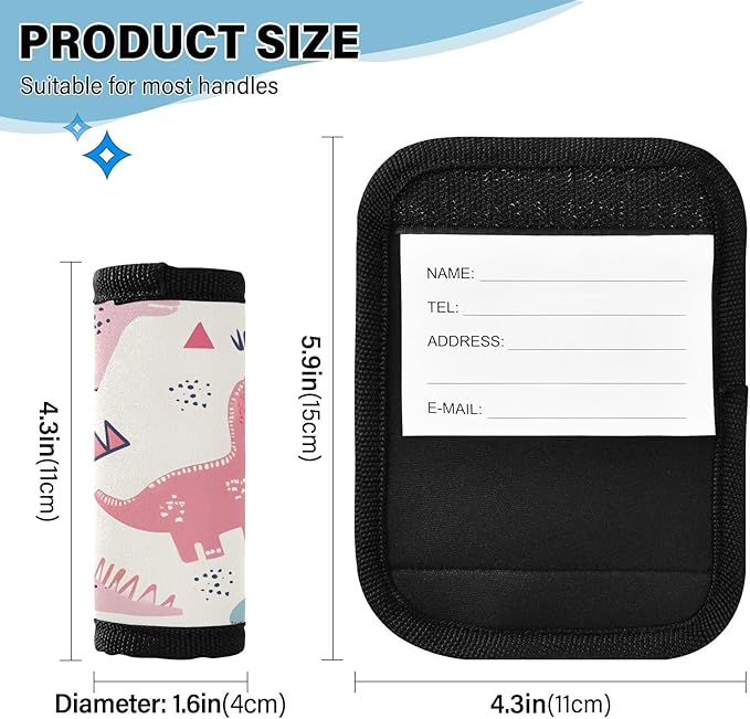 Dinosaur Pattern Luggage Handle Wrap for Suitcase Luggage Tags Handle Covers Identifiers Soft Decorations Travel Accessories 2 Pack