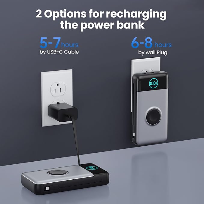 Portable Charger for iPhone with Built-in Cables and AC Wall Plug,Upgraded 40800mah Fast Charging USB C Power Bank,25W PD Travel Essentials Battery Pack for iPhone 17/16/15/14/13,Galaxy,Apple Watch