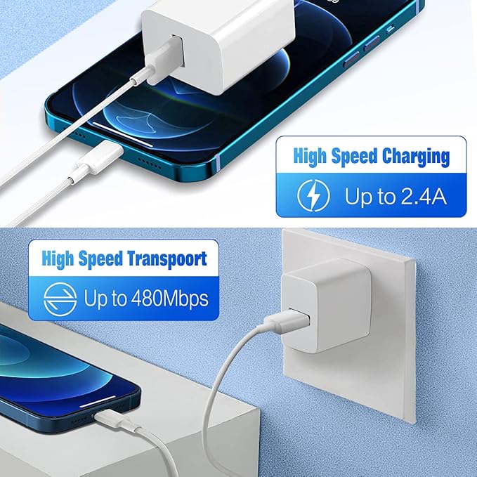 iPhone Charger Cable,Lightning to USB-A MFi Certified Cord 4PACK [3/3/6/6FT] Fast Charging Cord Compatible iPhone iPhone 12/12 PRO/Max/11/11PRO/XS/Max/XR/X/8/8Plus/7/6S/6/plus/iPad Air-White