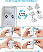 VINTAR Universal Travel Adapter Kit, International Power Adapter with 4 AC & 3 USB Ports(2 USB C), Type A,B,C,E/F,G,I, Swap Adapt Attachments, Travel Adapter Worldwide for Europe/UK/Aus/Japan/Africa