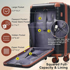 5 Piece Luggage Set w/TSA Locks & USB Port, Front Opening Hard Shell Luggage Sets, Expandable Suitcase Set with Wheels and Cup Holder(20"/24"/28") (Black Brown)