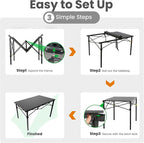 Join Nature Portable Outdoor Camping Table Large for 2-6 Person - Foldable Camp Table with Aluminum Roll-Up Top & Carry Bag for BBQ, Tailgating, Backyard, 220 Lbs Capacity, Stable & Sturdy (Black)