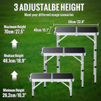 GARLLEN 2ft Folding Camping Table, Portable Folding Picnic Table with 3-Height Adjustable, Lightweight Aluminum Outdoor Tables for BBQ, Camping, Cooking, 22.8" L x 15.7" W, Silver