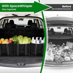 SpaceWhisper Reusable Grocery Bags with Long Handles [6 Pack] - Multipurpose Large Shopping Bags for Groceries, Foldable Grocery Totes Resist Water & Stains for Kitchen, Car Trunk, Picnic (Black)